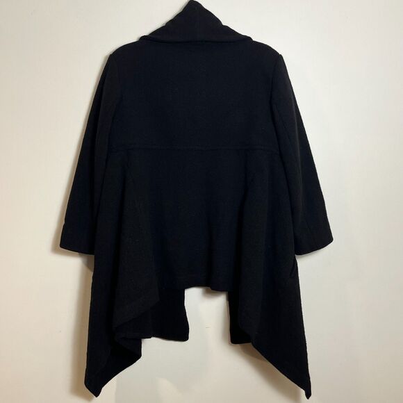 GUESS BY MARCIANO Black Drape Wool Blend Jacket Womens L Open Front Overcoat - Picture 4 of 6